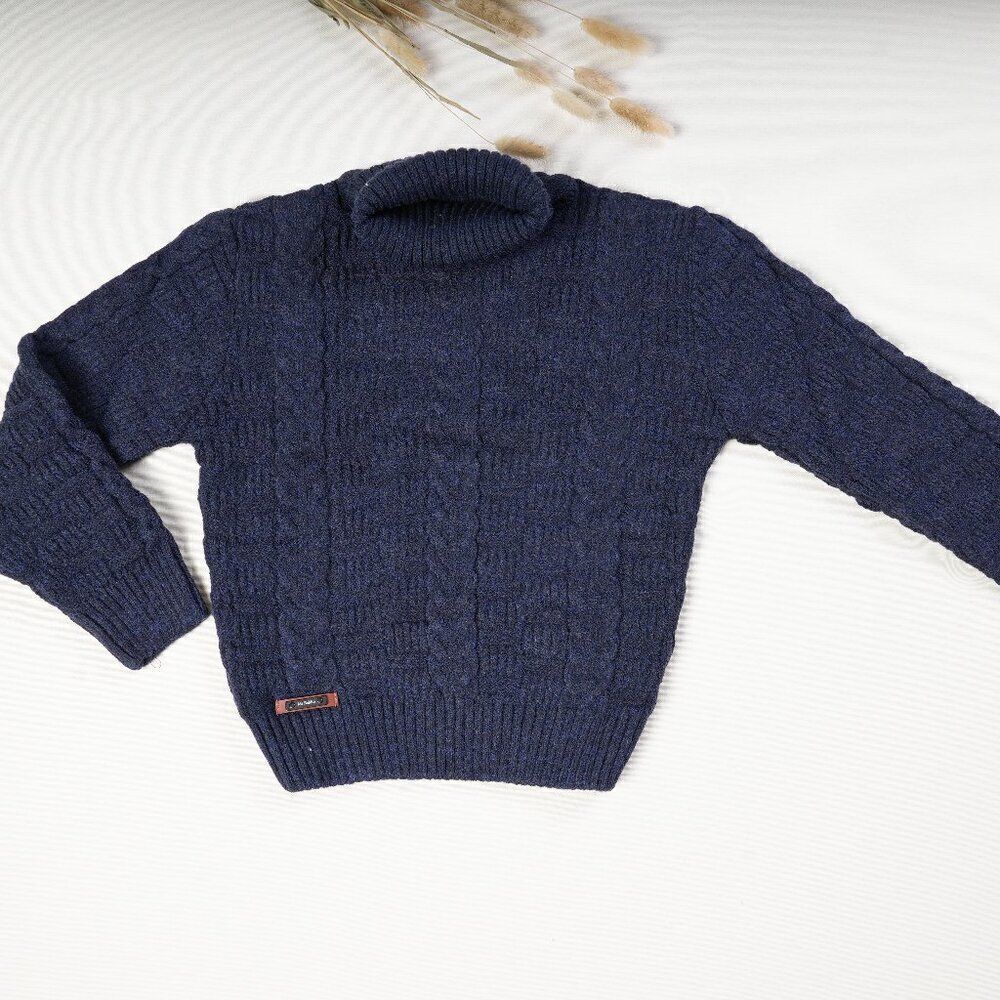 Big Kids Boy's Children's Cable Knit Turtleneck Sweater Natural Brown Bl…